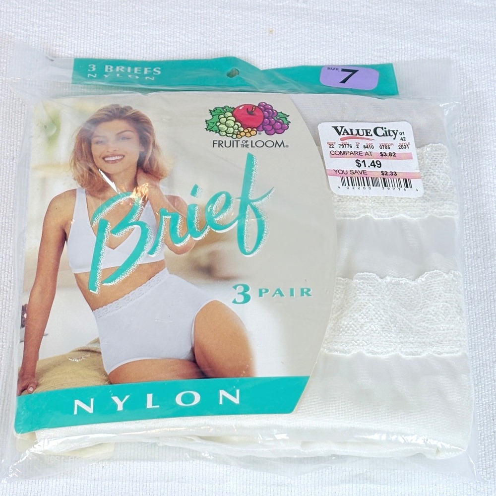 Vtg Fruit of the Loom Nylon Briefs 3 Pack White Lace Trim Size M 7 2000 Sealed
